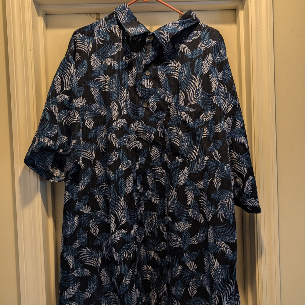 Blue and White Leaf Print Shirt